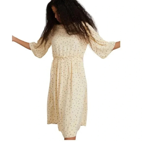 NEW Munthe Curtis Open Back Embroidered Floral Midi Dress Pale Yellow Size 8 - Picture 2 of 14